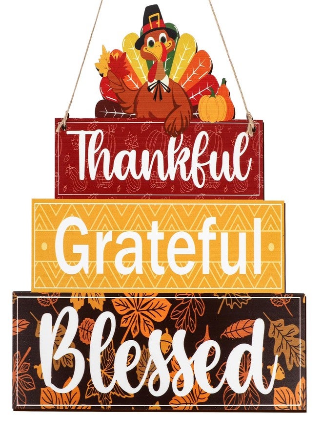 Yewfold Thanksgiving Turkey Wooden Door Sign, Thanksgiving Hanging Grateful Thankful Blessed Door Decoration for Fall Autumn Harvest Home Decor - Image 1